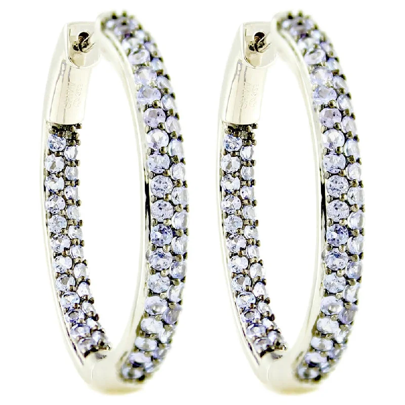 large statement hoop earrings for bold fashion -Sterling Silver 1.25 inch Tanzanite Inside-out Hoop Earrings