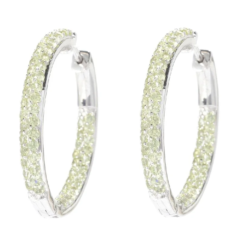 elegant gold earrings for evening wear -Sterling Silver 1.25" Peridot Inside-out Hoop Earrings