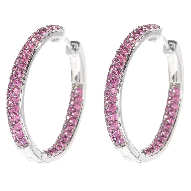 vintage-inspired hoop earrings for retro style -Sterling Silver 1.25" Rhodolite Inside-out Hoop Earrings