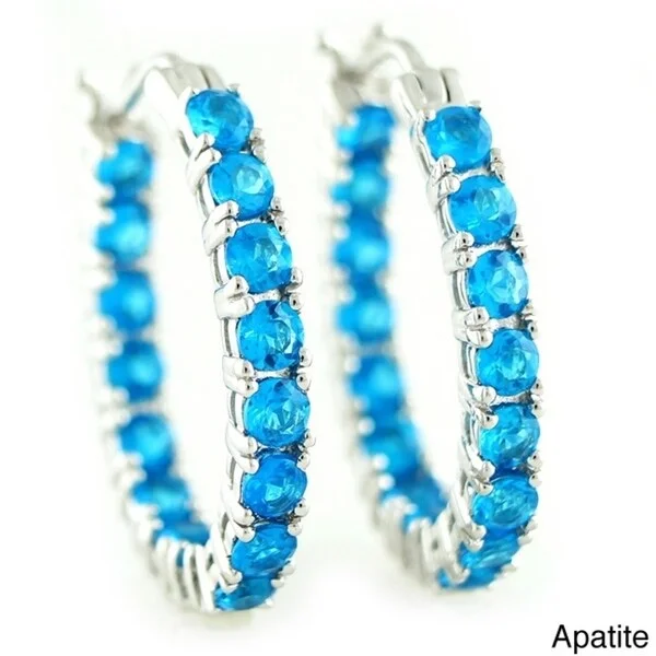 bold hoop earrings for everyday fashion -Sterling Silver 1-inch Inside-out Oval Apatite Hoop Earrings