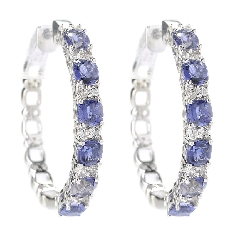 oversized hoop earrings for trendy looks -Sterling Silver 1-inch Iolite and White Topaz Hoop Earrings