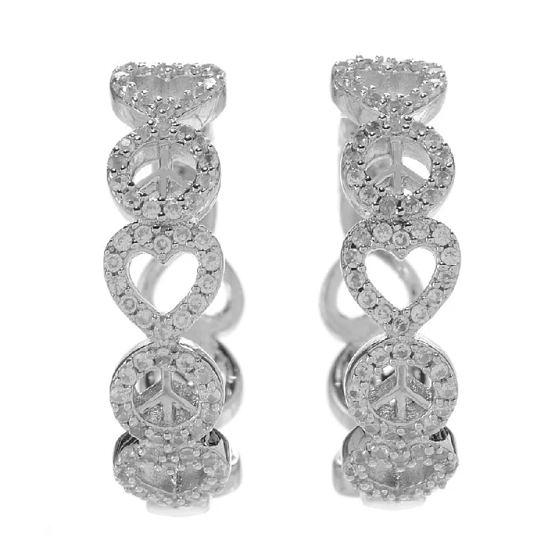 intricate silver earrings for detailed charm -Sterling Silver 1" White Zircon Inside-out Hoop Earrings