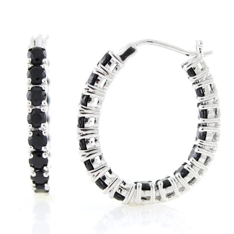 sparkling crystal ear cuffs for a chic look -Sterling Silver 4.46Ctw Black Spinel 1" Hoop Earrings