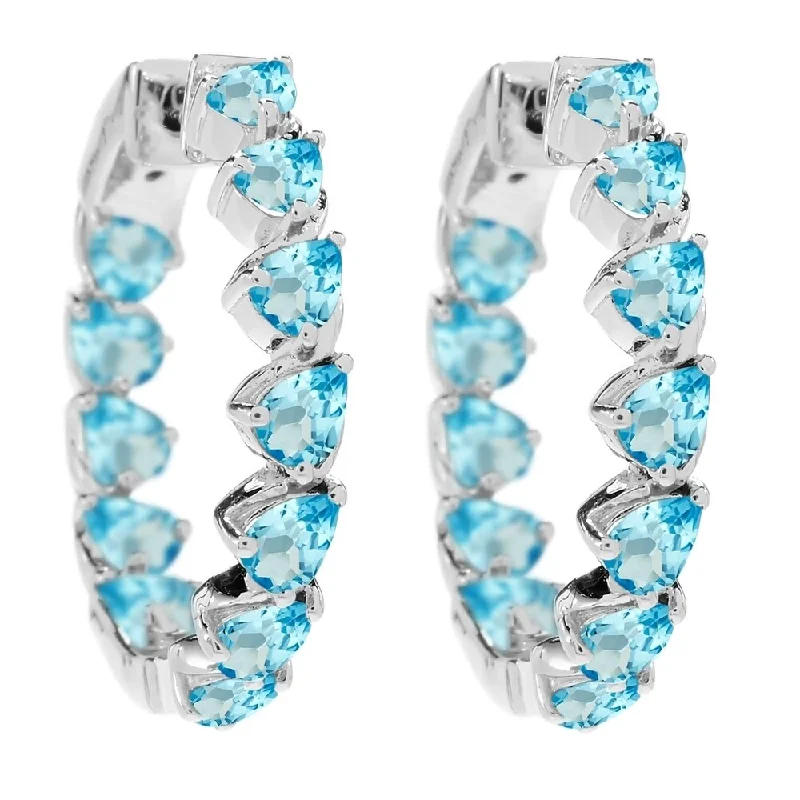 rose gold hoop earrings for trendy looks -Sterling Silver 925 Swiss Blue Topaz Hoop Earrings