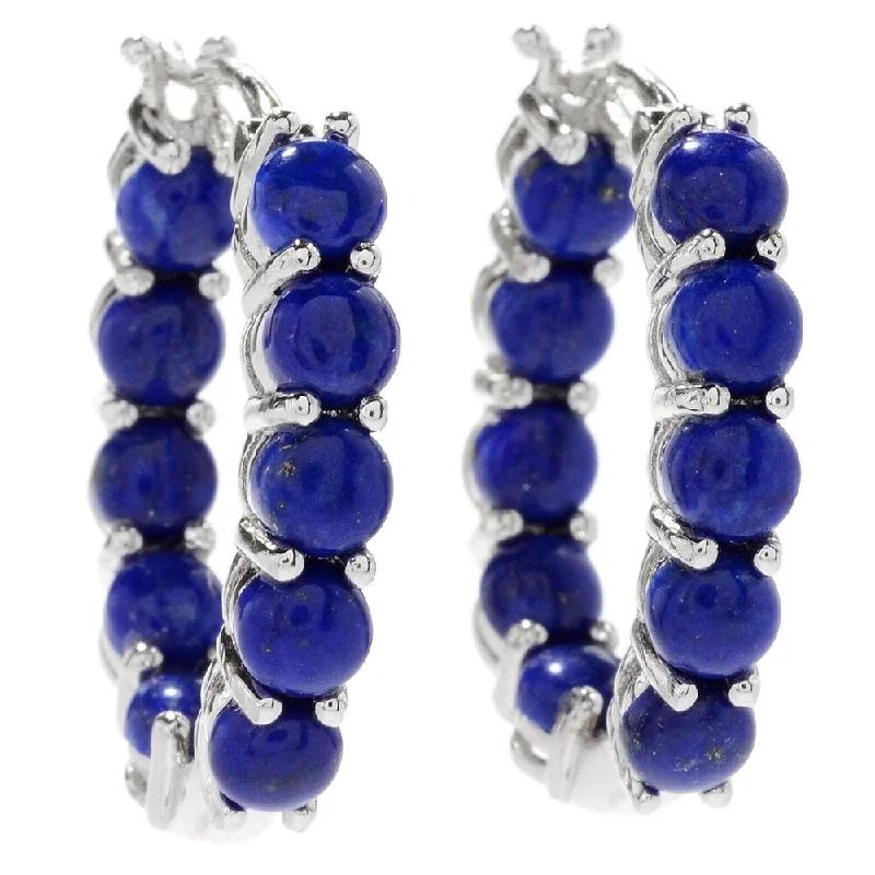 delicate pearl earrings for timeless beauty -Sterling Silver Lapis Inside-out Hoop Earrings