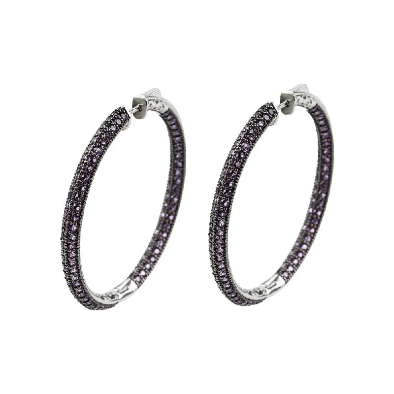 large gemstone earrings for a luxurious feel -Sterling Silver Pave Amethyst Hoop Earrings