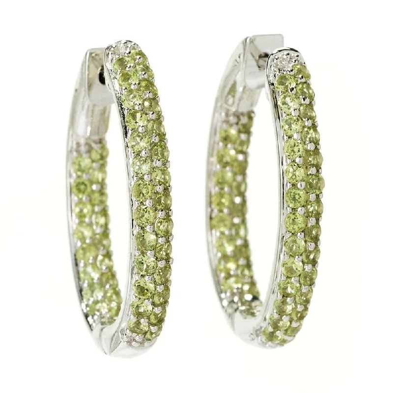 geometric stud earrings for modern fashion -Sterling Silver Pave Peridot Inside-out Hoop Earrings