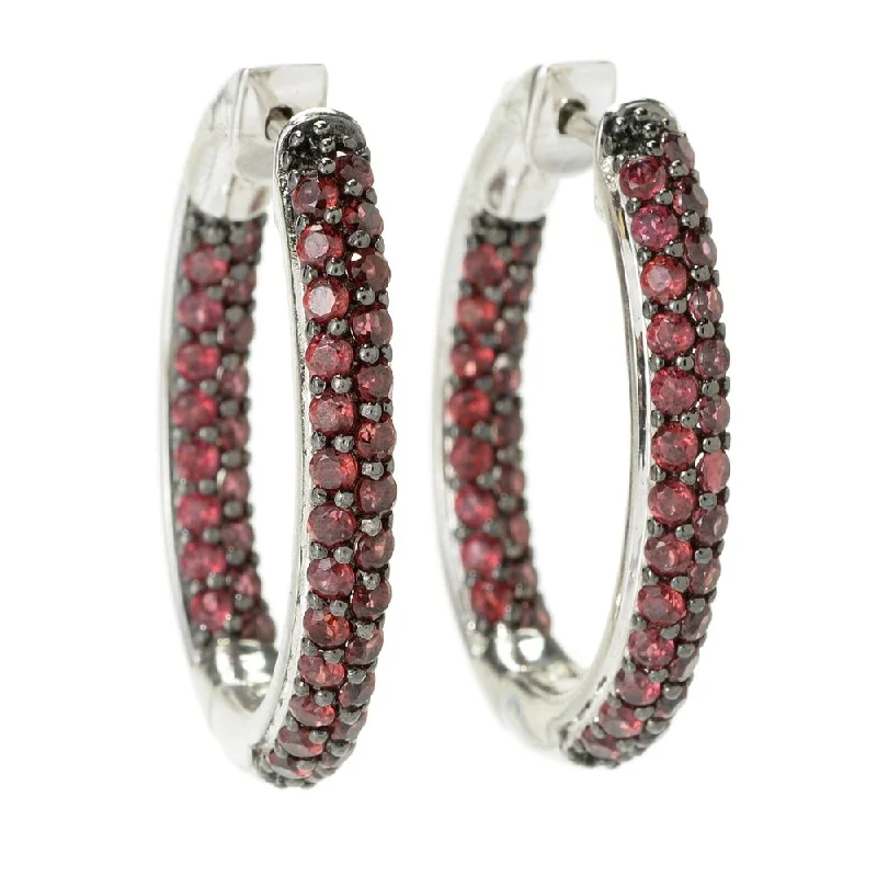 chic hoop earrings for casual outfits -Sterling Silver Pave Rhodolite Inside-out Hoop Earrings