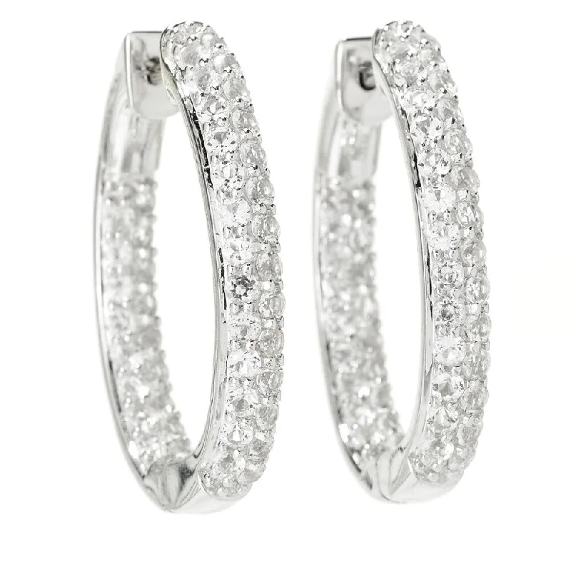 bold crystal earrings for dazzling style -Sterling Silver Pave White Topaz Inside-out Hoop Earrings