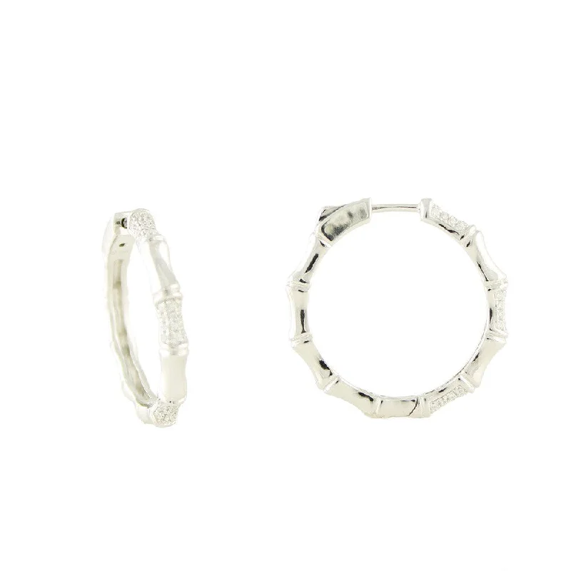 sparkling silver earrings for evening wear -Sterling Silver White Cubic Zirconia Hoop Earrings