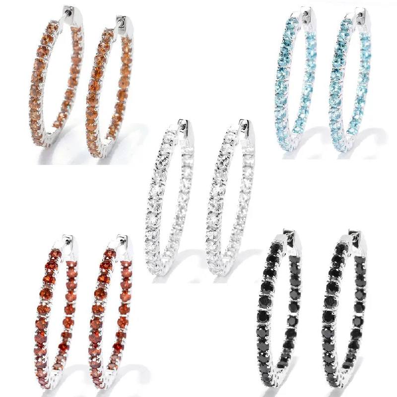 intricate chain earrings for sophisticated looks -Sterling Silver Zircon Oval Hoop Earrings