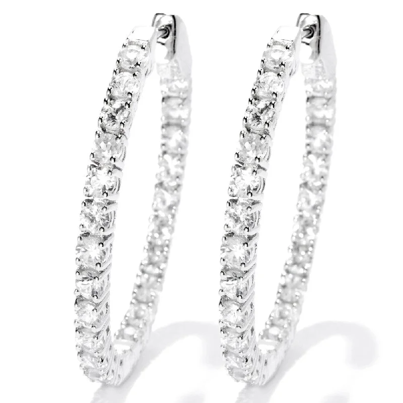 small huggie earrings for delicate ears -Sterling Silver Zircon Oval Hoop Earrings