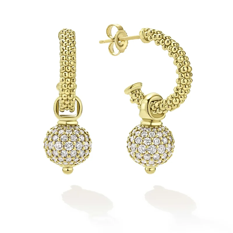 sparkling hoop earrings for a dazzling look -Studio 18K Gold Caviar Hoops with Diamond Ball Charms