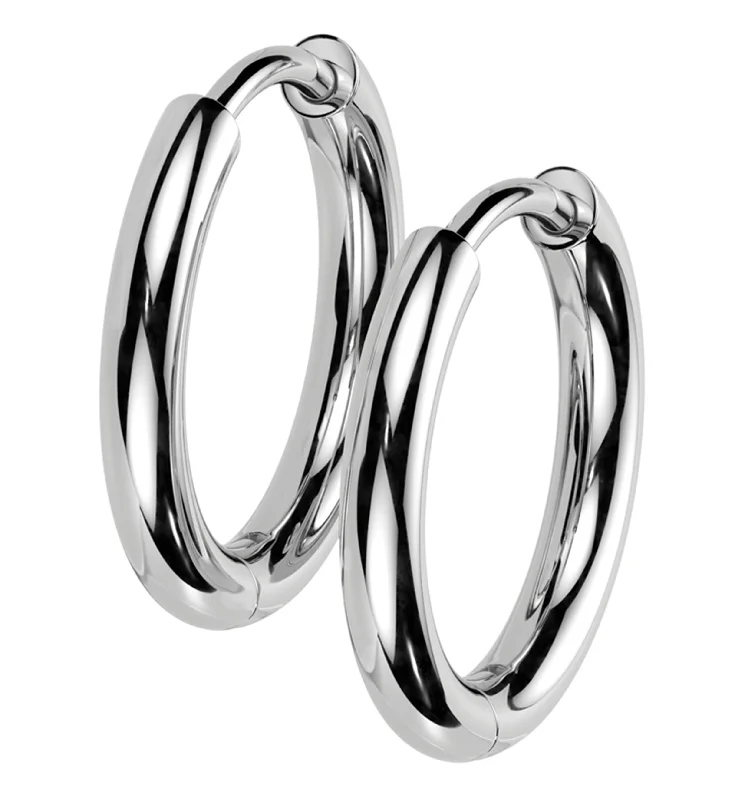 stylish hoop earrings for versatile looks -Titanium Hinged Hoop Huggie Earrings