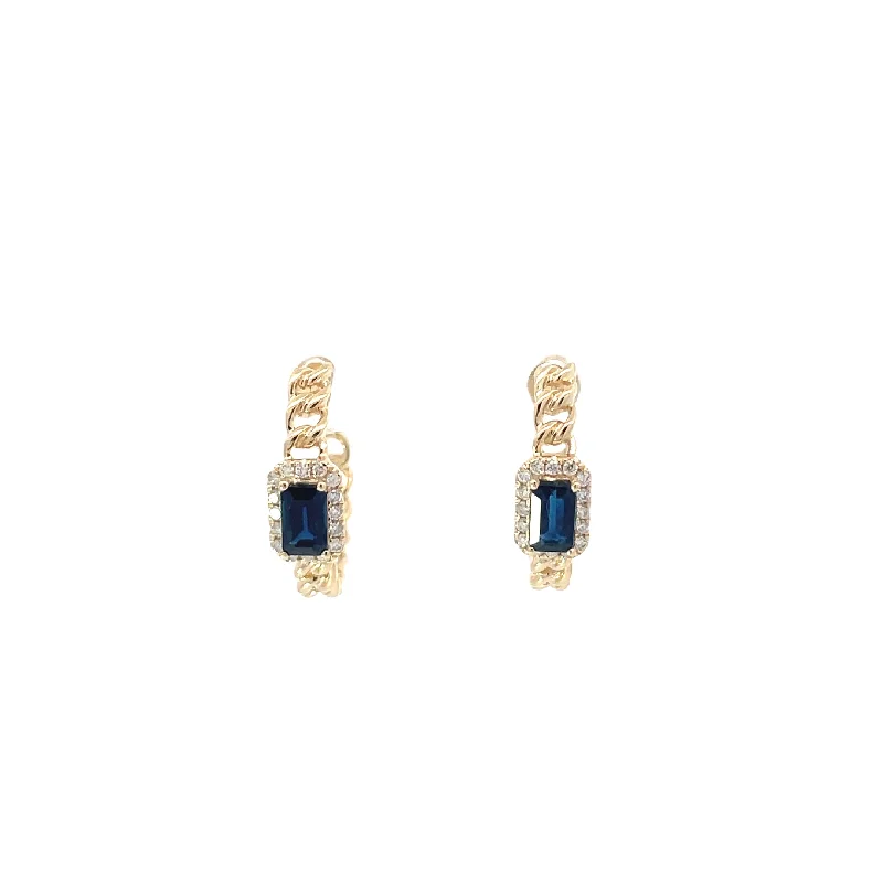 luxurious gold earrings for a refined style -Yellow Gold Diamond Sapphire Chain Hoops