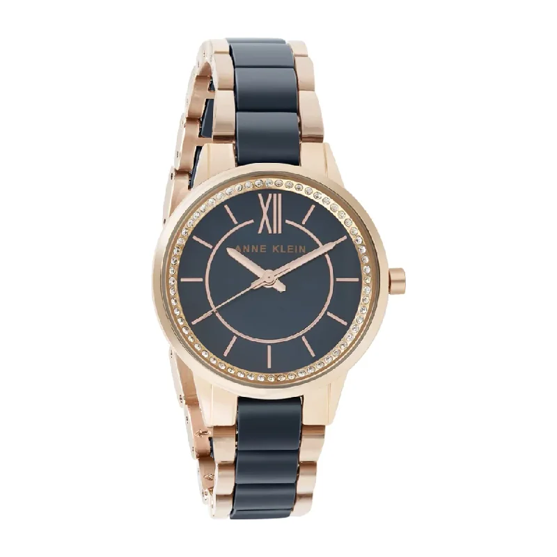 watches for women with gemstone-studded bezels -Anne Klein Women's Stainless Steel Analog Watch - AK3344NVRG