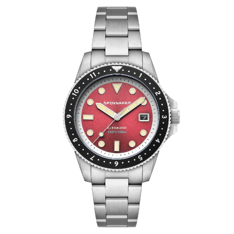 watches for men with leather and stainless steel bands -Sangria Red