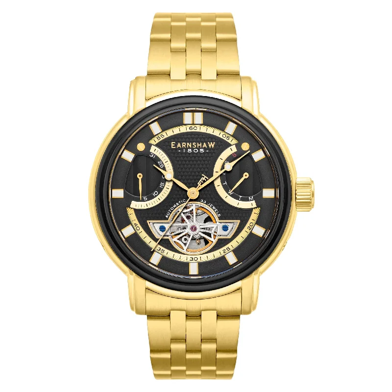 casual and chic watches for women with metal bands -Earnshaw ES-8184-88 Retrograde Open Heart 33 Jewels Multifunction