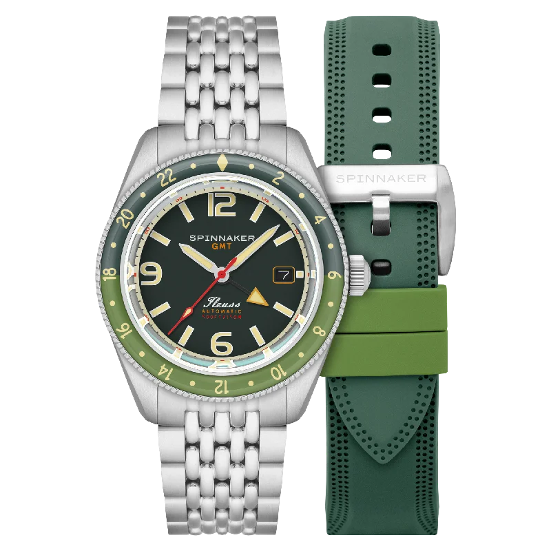 luxury watches with leather bands and diamond accents -Forest Green