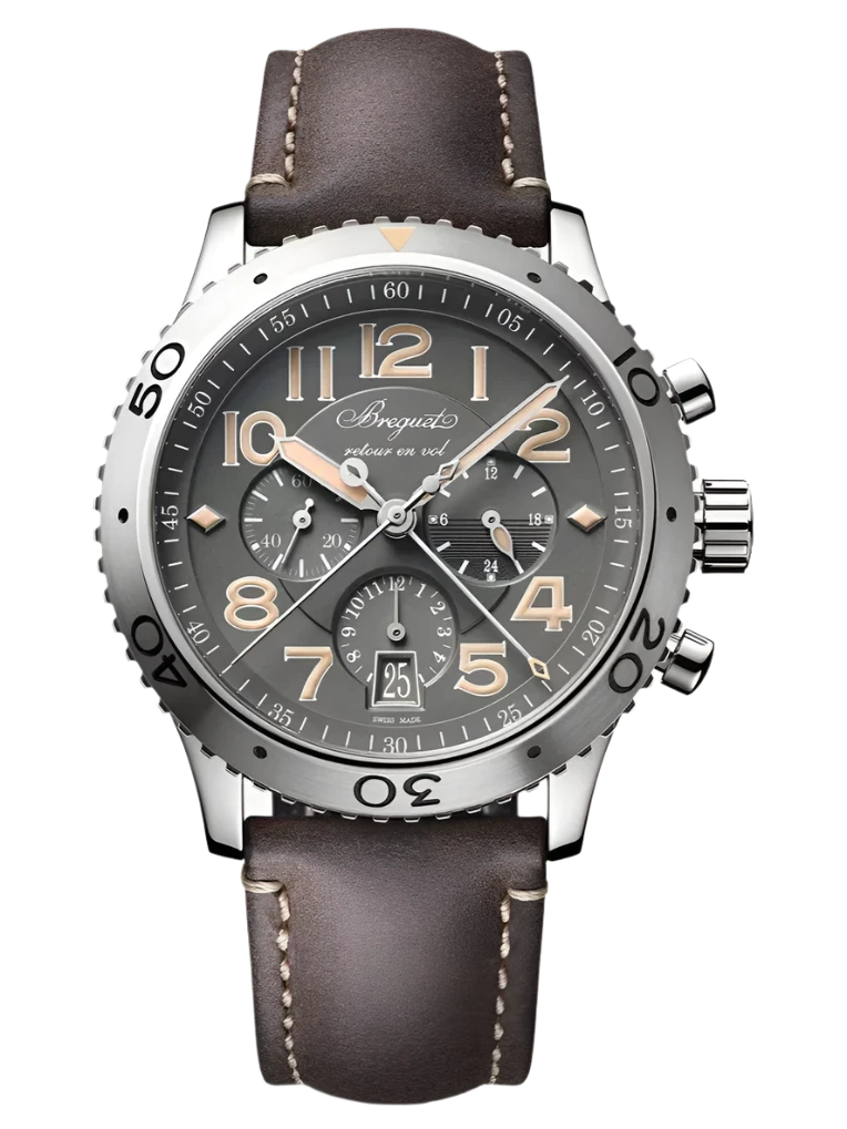 classic men’s watches with leather and metal combination -Breguet Type XX-XXI-XXII Grey Dial Men's Wrist Watch