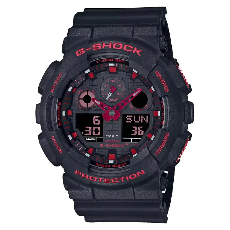 stylish leather strap watches for men -Casio G-Shock Black & Red Dial Men 51.2mm