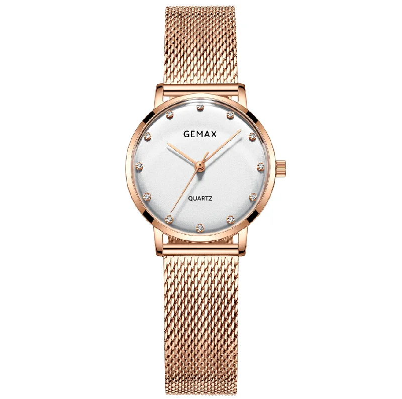 casual watches for women with slim leather straps -Gemax - 8163W-CR-DW