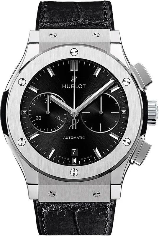 solar-powered watches for men with long battery life -Hublot Classic Fusion Chronograph Titanium Black Dial Men 45mm