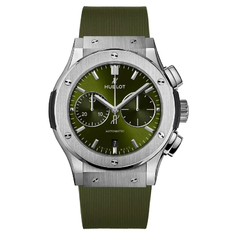 premium watches with sapphire glass -Hublot Classic Fusion Chronograph Titanium Green Dial Men 45mm