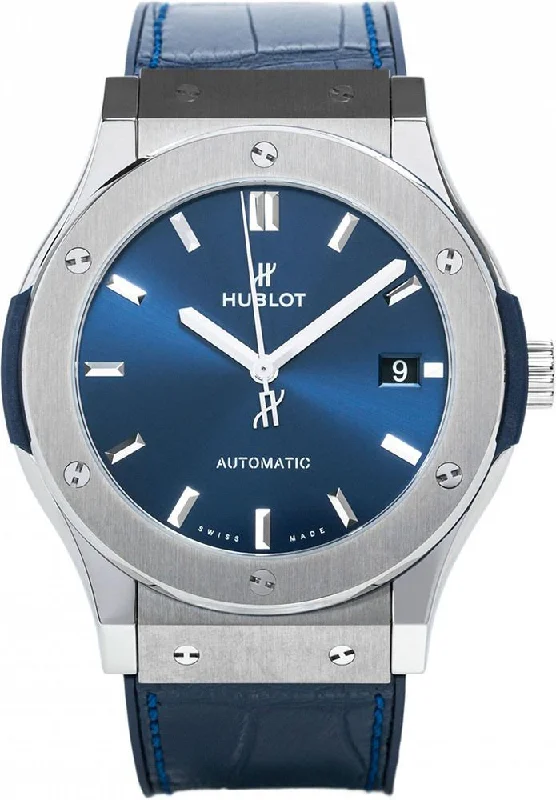 elegant rose gold watches for women -Hublot Classic Fusion Titanium Blue Dial Men 45mm