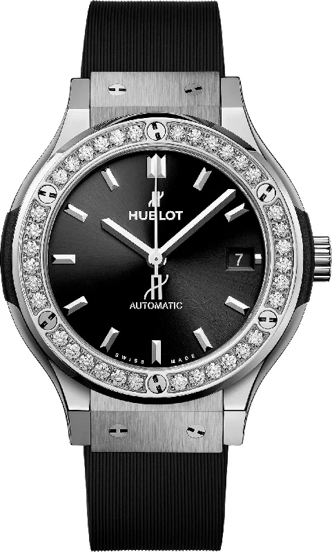 high-tech smartwatches with touch screens -Hublot Classic Fusion Titanium Diamonds Black Dial Men 38mm