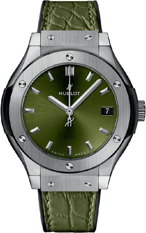 solar-powered watches for eco-conscious consumers -Hublot Classic Fusion Titanium Green Dial Men 45mm