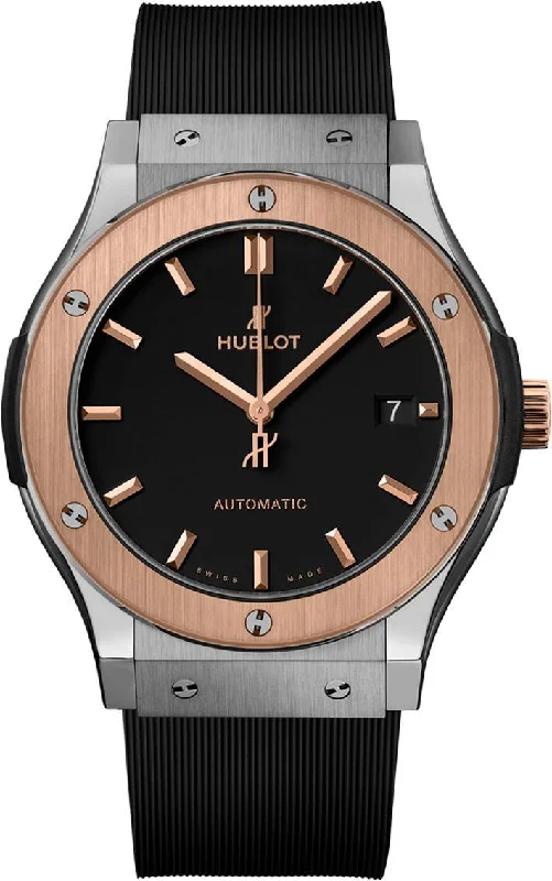 stylish leather strap watches for men -Hublot Classic Fusion Titanium King Gold Black Dial Men 45mm