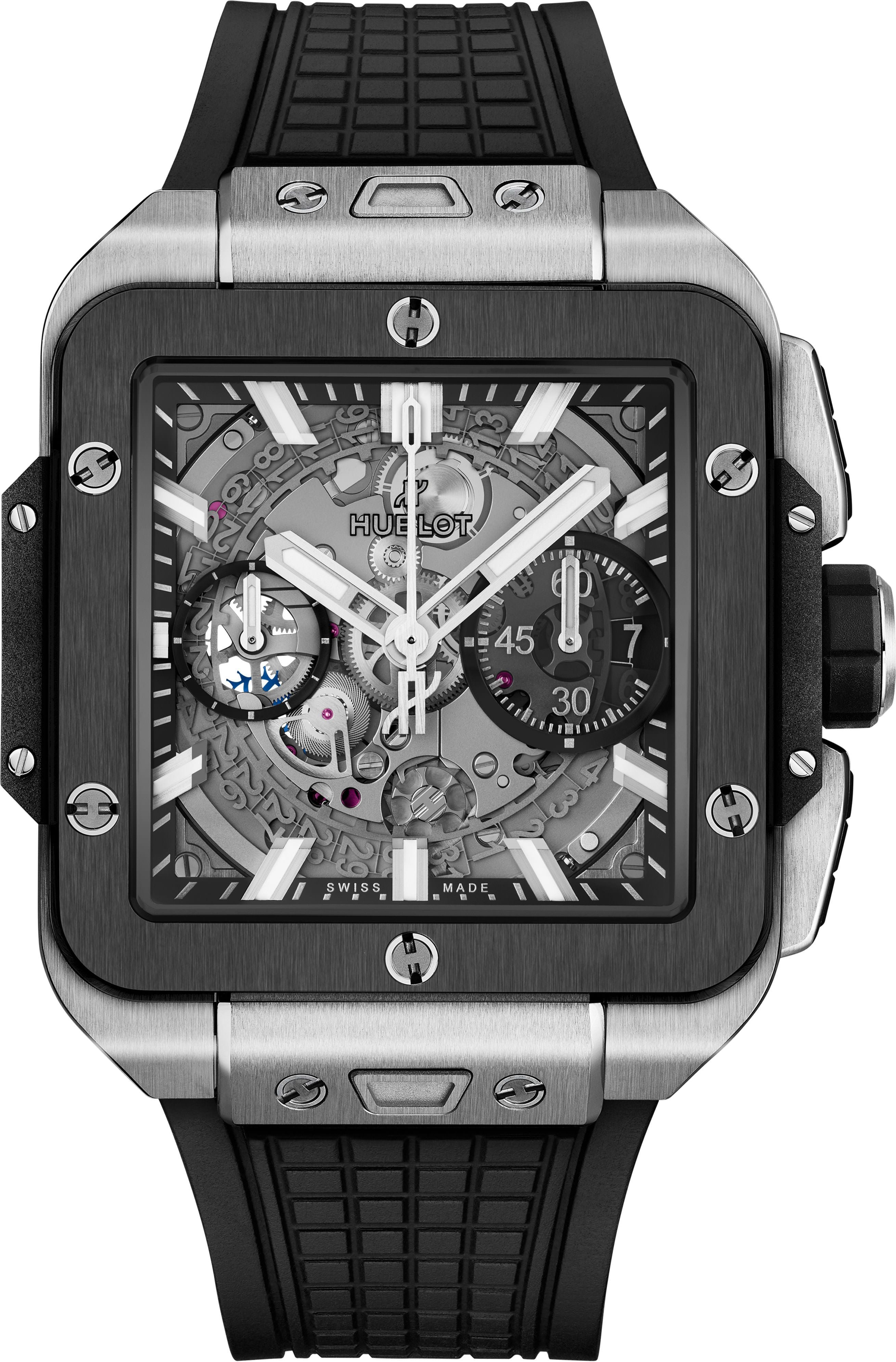 men’s watches with rubber bands and metal details -Hublot Square Bang Unico Titanium Ceramic Skeleton Dial Men 42mm