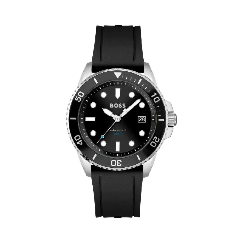 leather watches for women with classic designs -Hugo Boss Men Ace Round Black Watches 1513913