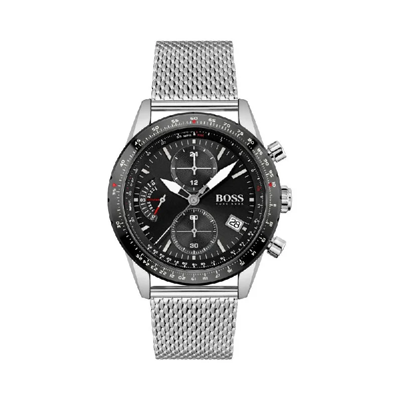 unique watches for men with custom dials -Hugo Boss Men Pilot Edition Chrono Round Black Watches 1513886