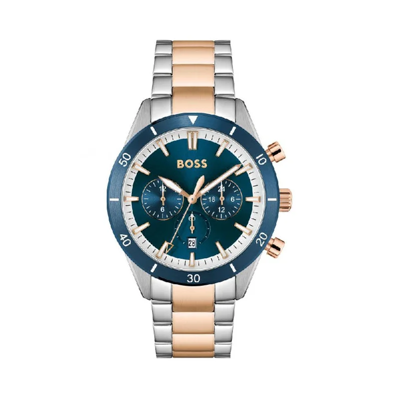 solar-powered watches for outdoor enthusiasts -Hugo Boss Men Santiago Round Blue Watches 1513937