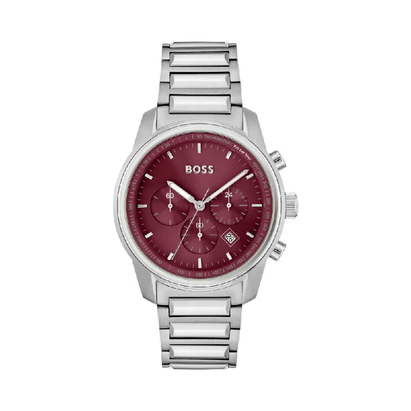 women’s watches with gold and silver accents -Hugo Boss Trace Men's Red Dial Watch 1514004