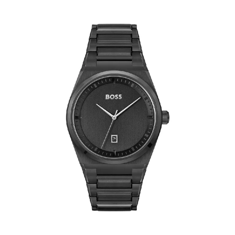 luxury watches with leather bands and diamond accents -HUGO BOSS Steer Men's Black Watch 1513994