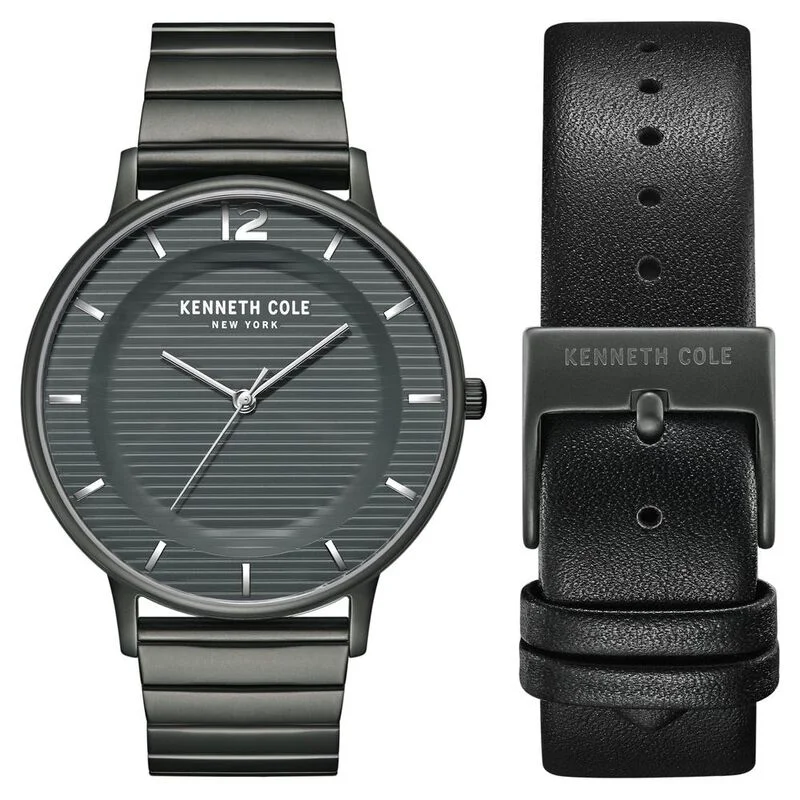 digital watches with multiple time zone settings -Kenneth Cole Grey Dial Quartz Analog Watch For Men