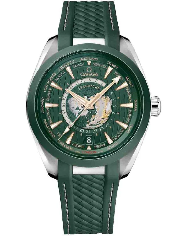 solar-powered watches for outdoor enthusiasts -OMEGA WorldTimer Seamaster 22032432210001