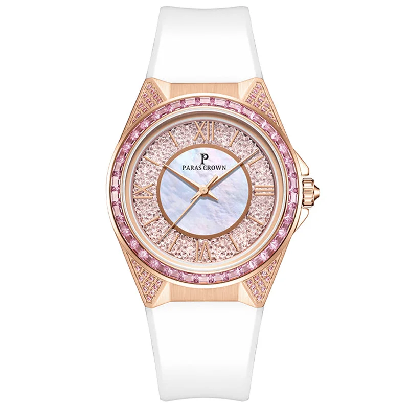 women’s watches with stone embellishments -Paras Crown - PCC6006-CR-B2-DP