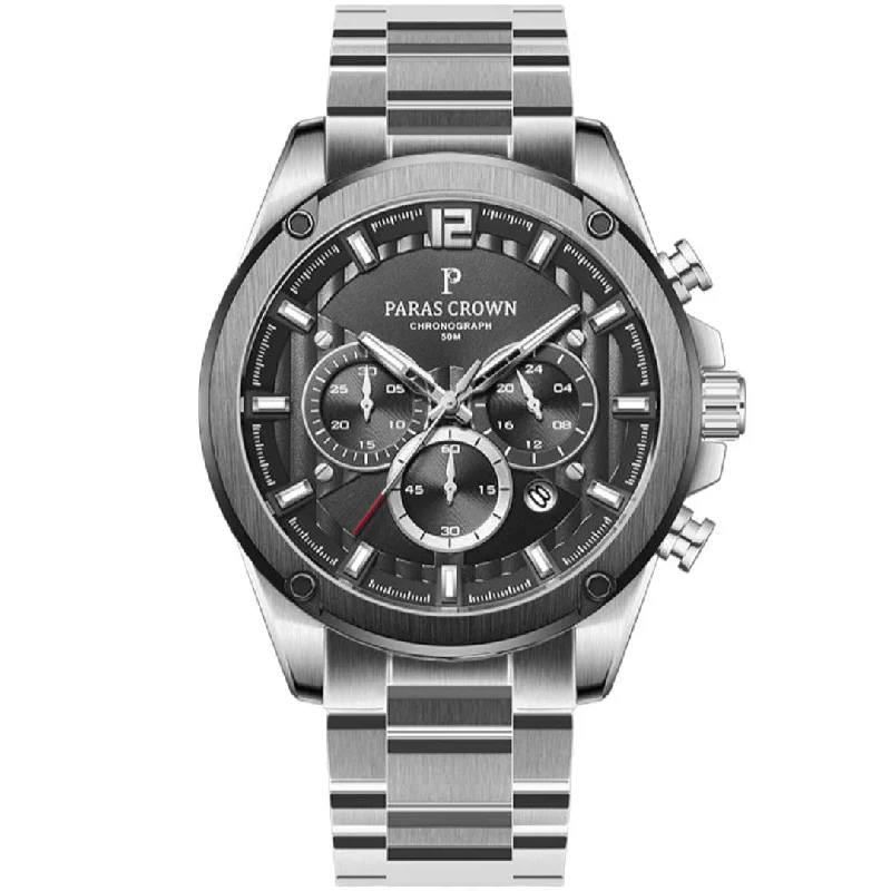 classic silver watches for everyday wear -Paras Crown - PCC6018-CP-DB