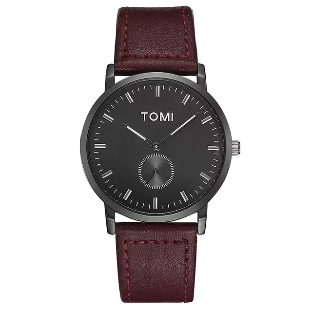 watches for men with multifunctional digital dials -TOMI T-072 Chronograph Watch Slim Dial Quartz Leather Strap