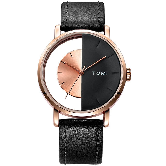 luxury watches with unique features for collectors -TOMI T-080 Unisex Watch Half Transparent Leather Strap