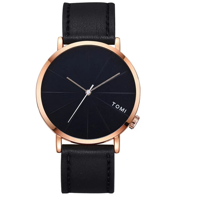 elegant leather watches for women with timeless appeal -TOMI T-082 Round Dial Quartz Slim Dial Watch